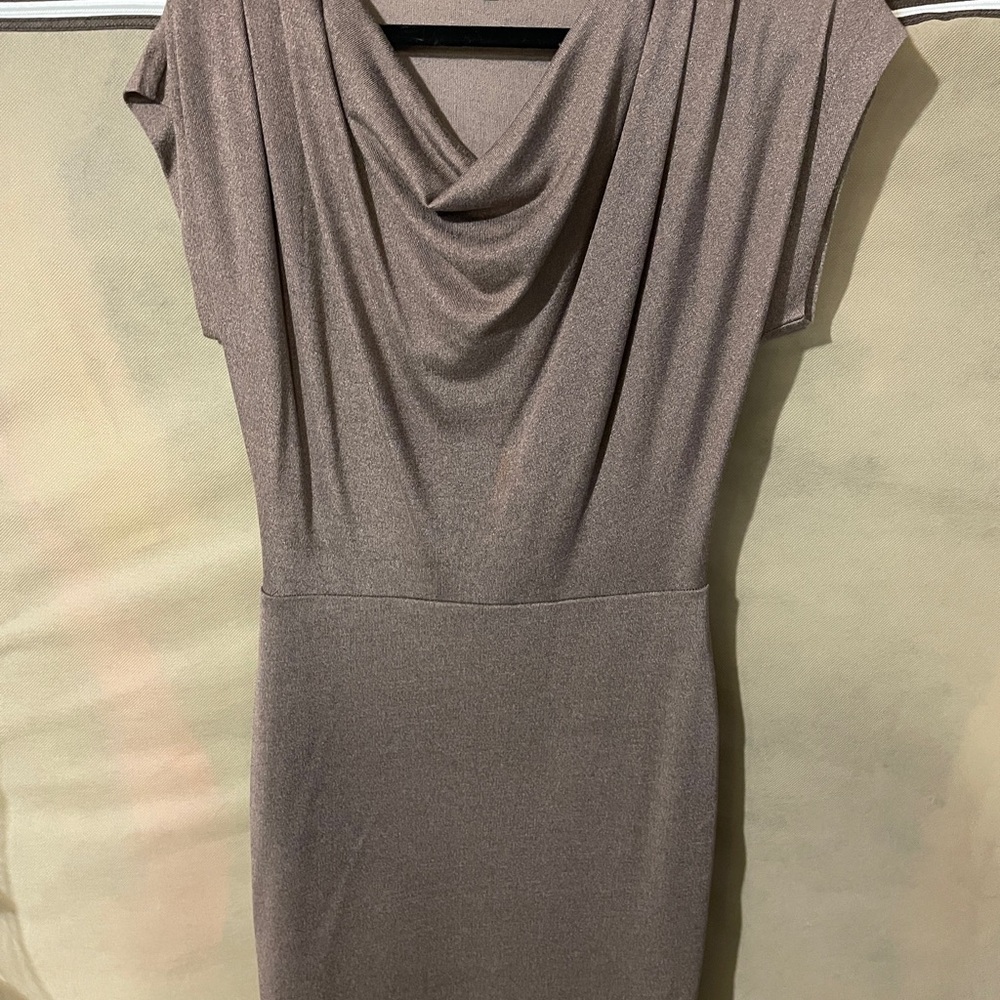 Ann Taylor Taupe Cowl Neck Midi Dress